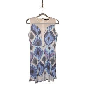 FOR LOVE &‎ LEMONS $198 Mesh Panel Sleeveless Mini Dress Blue Ikat XS
